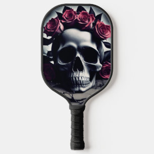 Schöne Dunkel- und Gotische Rose Skull Pickleball Schläger