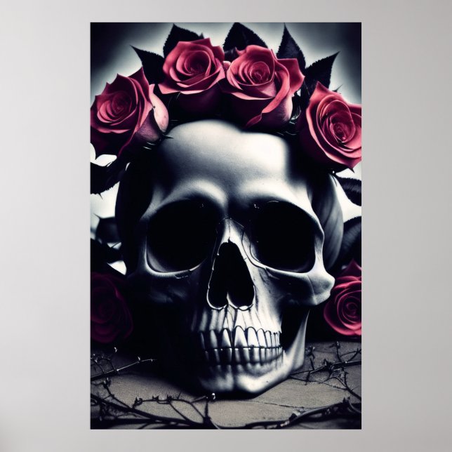 Schöne Dunkel- und Gotische Rose Skull Poster (Vorne)