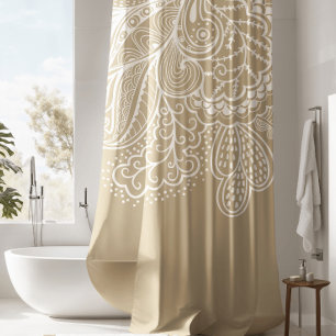 Schöne Duschvorhang in Beige & White Vintage Spitz