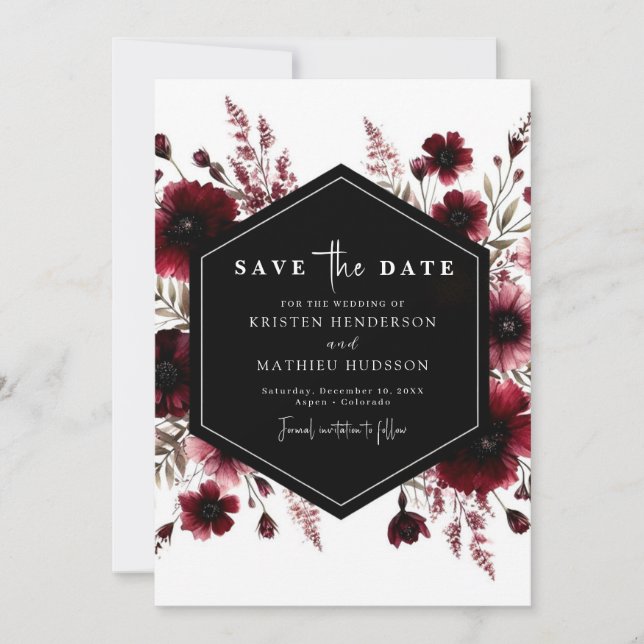 Schöne Earthy Burgundy Wedding Save The Date (Vorderseite)