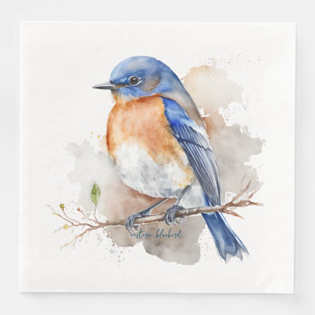Schöne Eastern Bluebird Orange Blue Watercolor Serviette (Vorderseite)