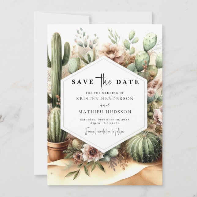 Schöne Editable Cactus Wedding Save The Date (Vorderseite)