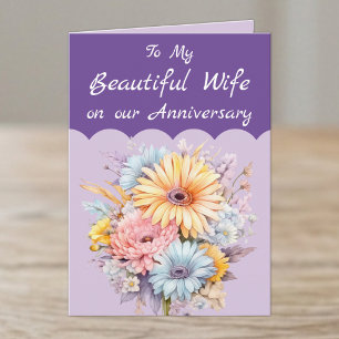 Schöne Ehefrau Blumen lila Hochzeitstag Karte