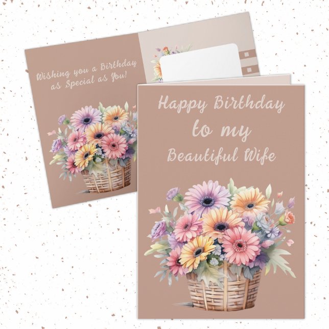 Schöne Ehefrau gerbera Blume brauner Geburtstag Karte (Von Creator hochgeladen)