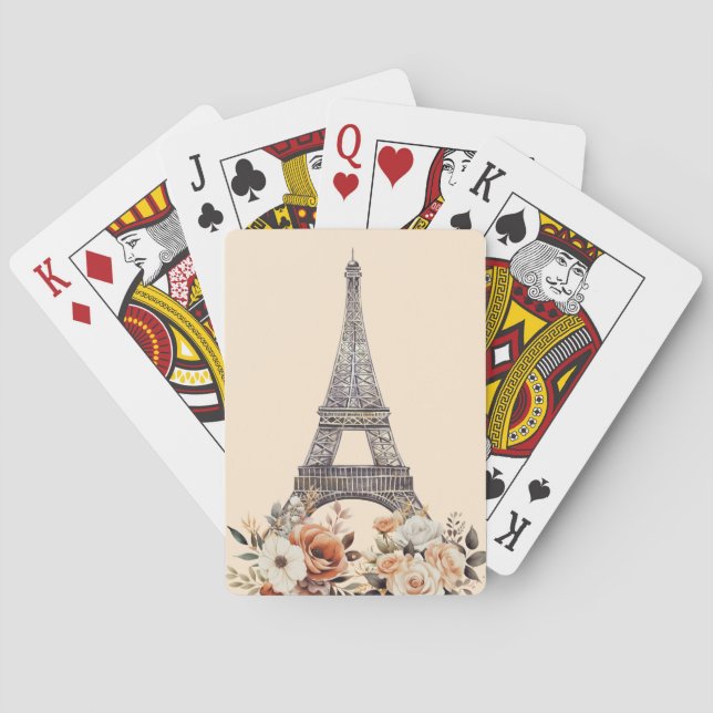 Schöne Eiffelturm-Blumen Paris-Reise Spielkarten (Rückseite)