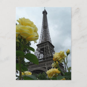 Schöne Eiffelturm Gelbe Rosen Paris Post Card Postkarte