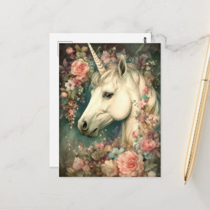 Schöne Einhorn und Blumen Postkarte