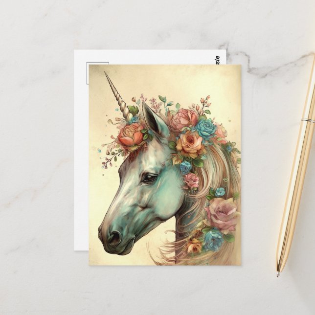 Schöne Einhörner Postkarte (Vorderseite/Rückseite Beispiel)