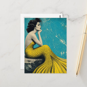 Schöne einzigartige Retro-Meerjungfrau Postkarte