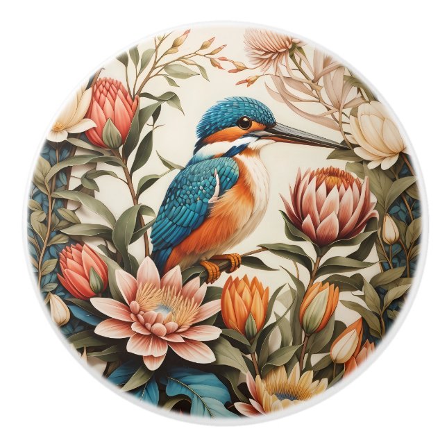 Schöne Eisvogel- und Protea-Blumen Keramikknauf (Vorderseite)