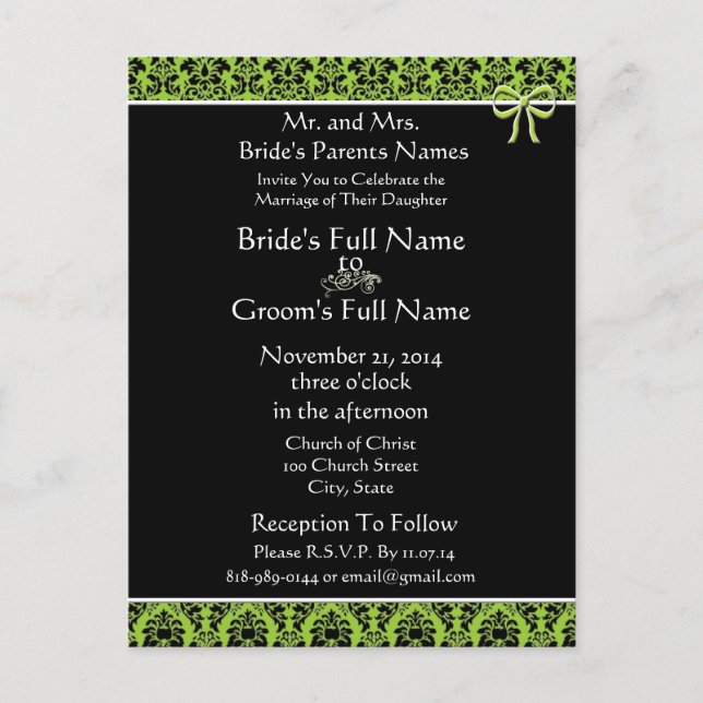 Schöne Elegant Green Damask Einladung (Vorderseite)