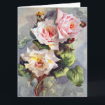 Schöne Elegant Rosa Wasserfarben Malerei Karte<br><div class="desc">Drei zarte rosa Rosen und Blätter,  ein wunderbares Geschenk für einen romantischen Soul- und Blume-Liebhaber mit einem bearbeitbaren Text. Die ursprüngliche Arbeit stammt aus dem Jahr 1916.</div>