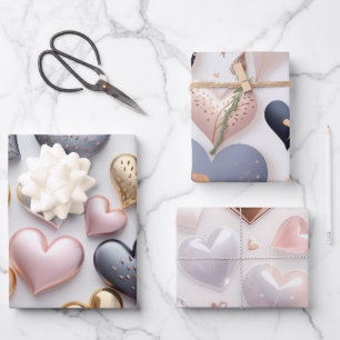 Schöne elegante 3D-Herzen Geschenkpapier Set