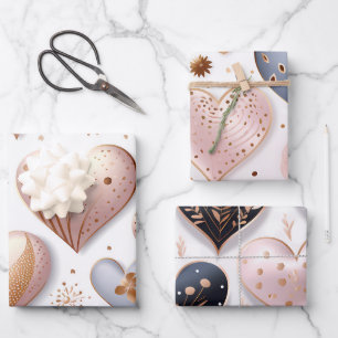 Schöne elegante 3D-Herzen Geschenkpapier Set