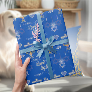 Schöne elegante blaue Chanukka-Menora Geschenkpapier