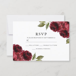 Schöne, elegante Burgunder Rote Blume Hochzeit RSVP Karte