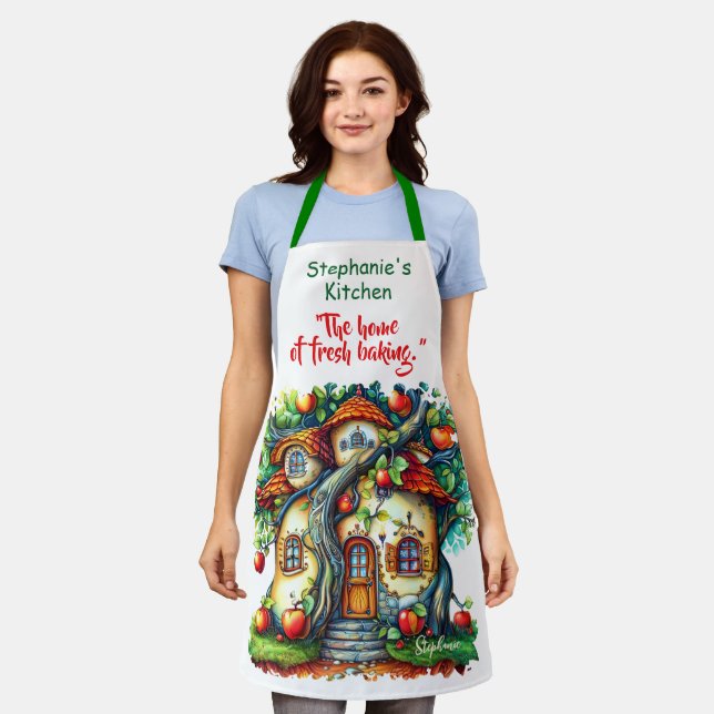 Schöne Elegante Fantasy Apfel Frucht Haus Schürze (Getragen)