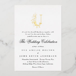 Schöne elegante florale GOLD-Monogramm-Hochzeit Folieneinladung