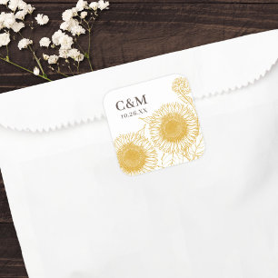 Schöne elegante Gelbe Sonnenblumen Herbsthochzeit Quadratischer Aufkleber