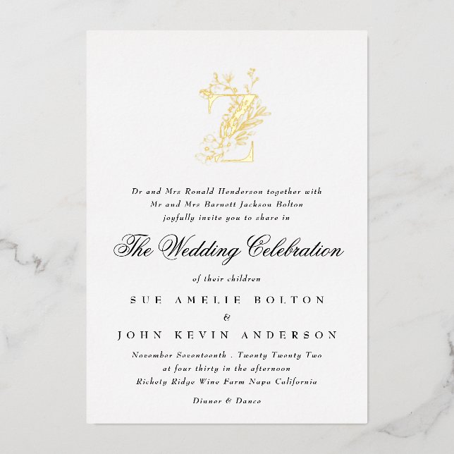 Schöne Elegante GOLD Monogram Wedding Folieneinladung (Vorderseite)