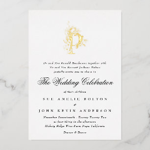 Schöne Elegante GOLD Monogram Wedding Folieneinladung