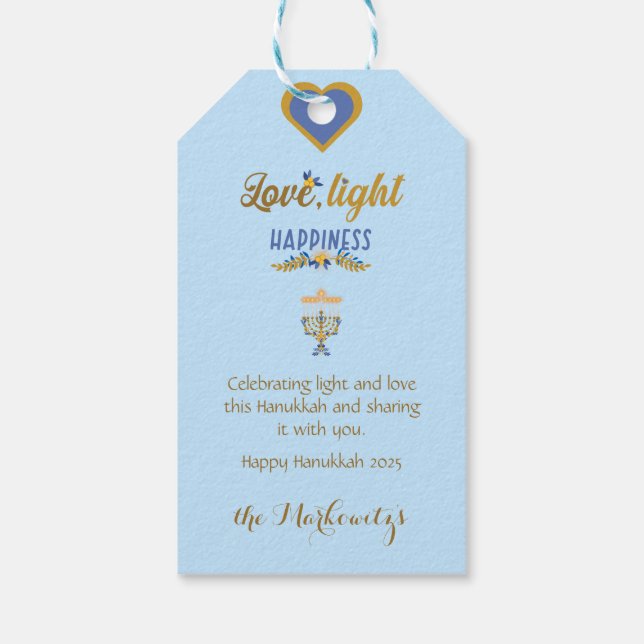 Schöne elegante hellblaue Hanukkah Geschenkanhänger (Rückseite)