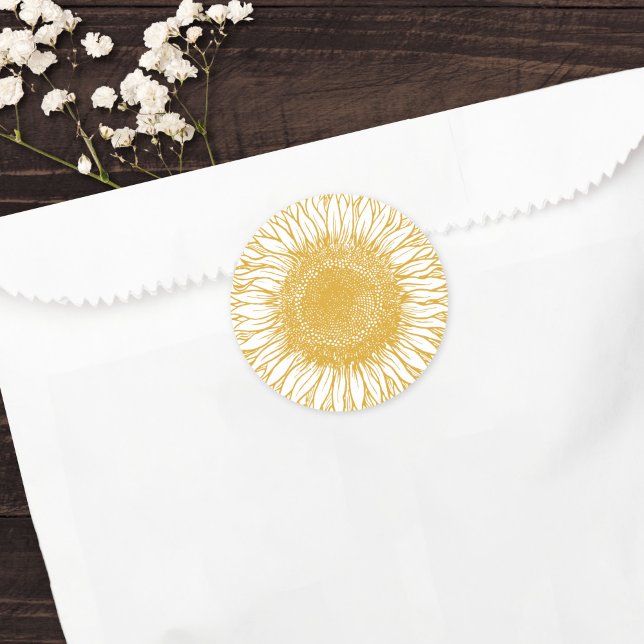 Schöne, elegante Hochzeit der gelben Sonnenblume H Runder Aufkleber (Von Creator hochgeladen)