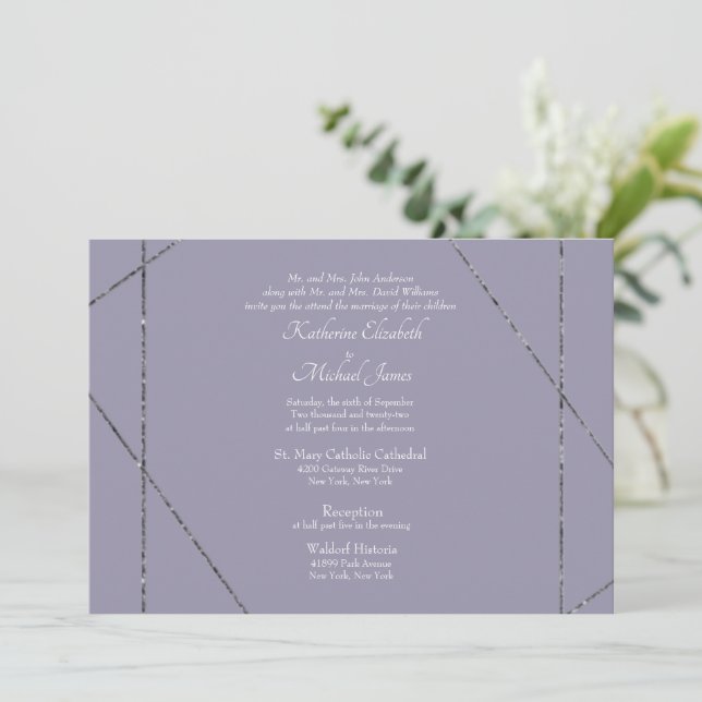 Schöne Elegante Lavender Wedding Einladung (Stehend Vorderseite)