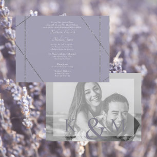 Schöne elegante lila Foto-Hochzeit III Einladung