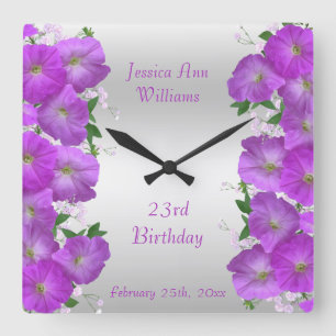 Schöne elegante Petunien Blumen Geburtstag Quadratische Wanduhr