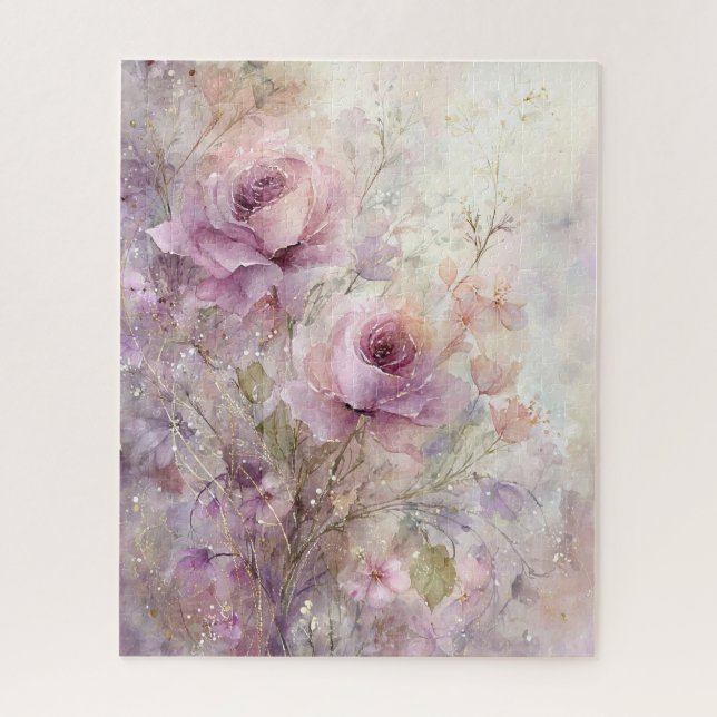 Schöne, elegante rosa florale Rose Puzzle (Vertikal)