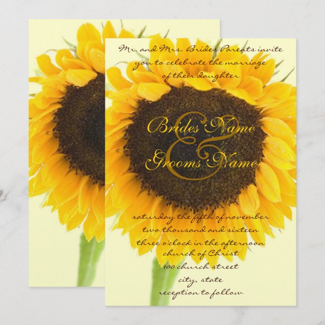 Schöne elegante Sonnenblume Einladung (Vorne/Hinten)