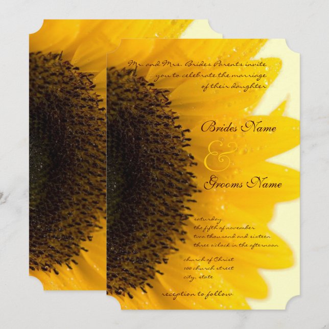 Schöne elegante Sonnenblume Einladung (Vorne/Hinten)