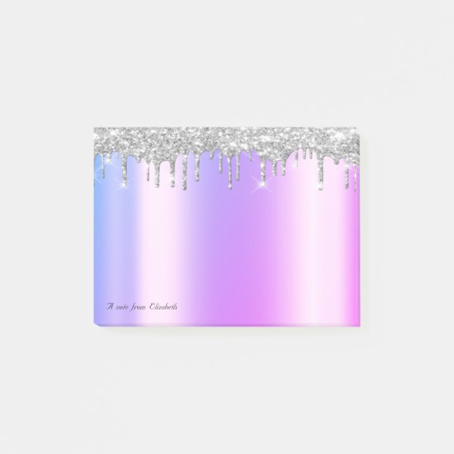 Schöne Elegante Violet Silver Glitzer Tropfen Post-it Klebezettel (Vorderseite)