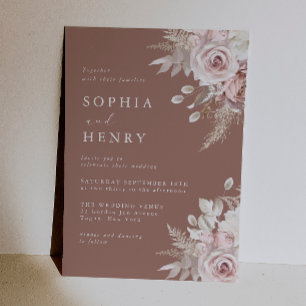 Schöne Eleganz: Rosafarbene Blumenrosen Hochzeit Einladung