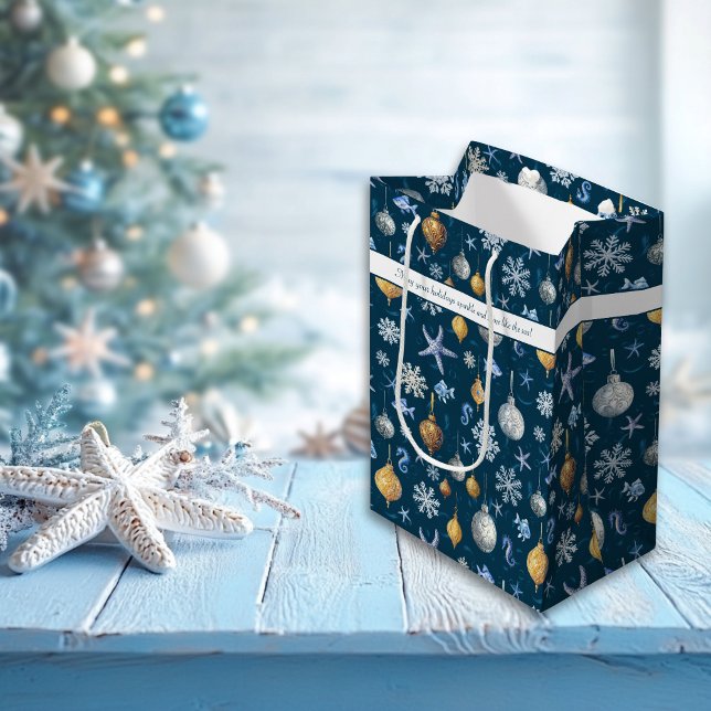 Schöne Elemente & Küstenschneeflocken Urlaub Mittlere Geschenktüte (Nautical Elements & Coastal Snowflakes Holiday Medium Gift Bag)
