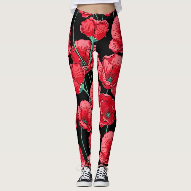 Schöne Erinnerung rotes Mohnmuster Leggings (Vorderseite)