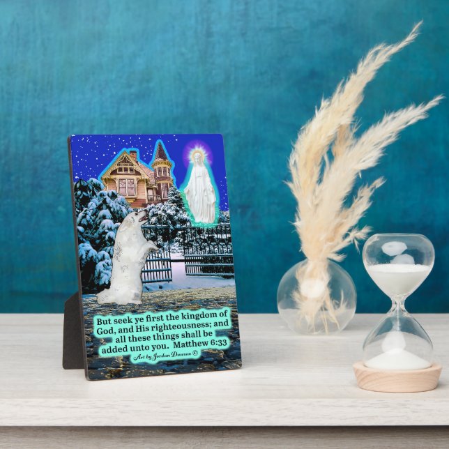 Schöne Eskie und Angel Scripture Matthew 6:33 Fotoplatte (Seite)