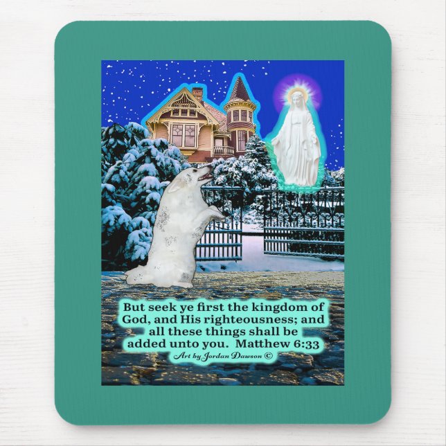 Schöne Eskie und Angel Scripture Matthew 6:33 Mousepad (Vorne)