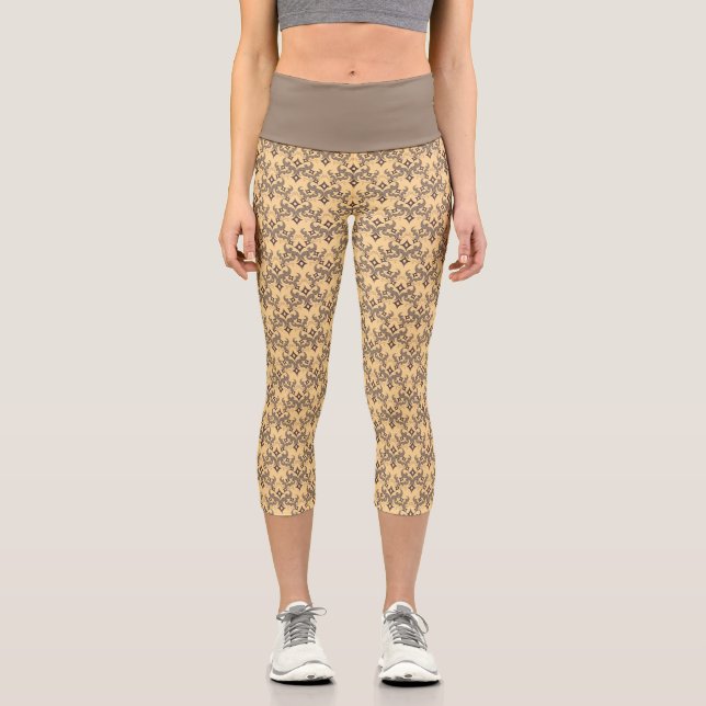 Schöne ethnische Damaskus-Muster-Pointillismus Capri Leggings (Vorderseite)