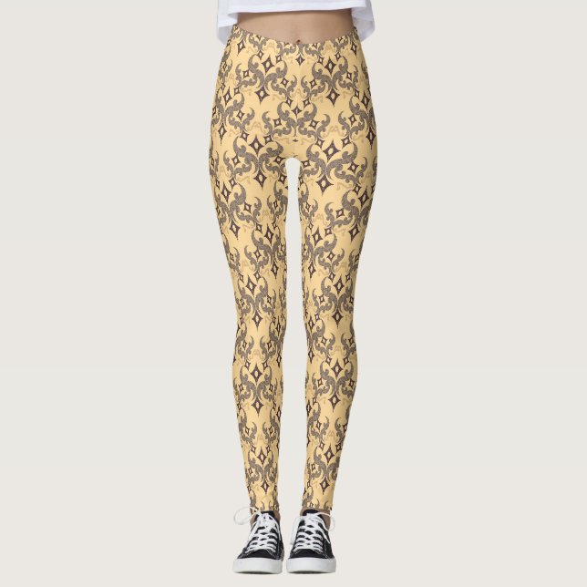 Schöne ethnische Damaskus-Muster-Pointillismus Leggings (Vorderseite)