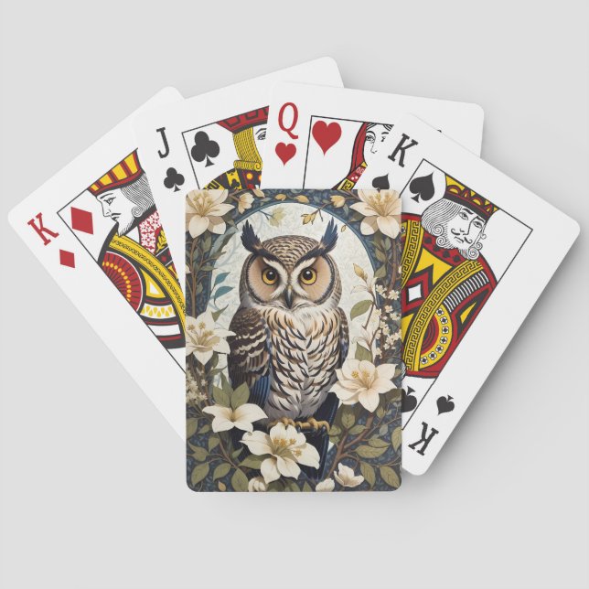 Schöne Eule und Jasminblüten Spielkarten (Rückseite)