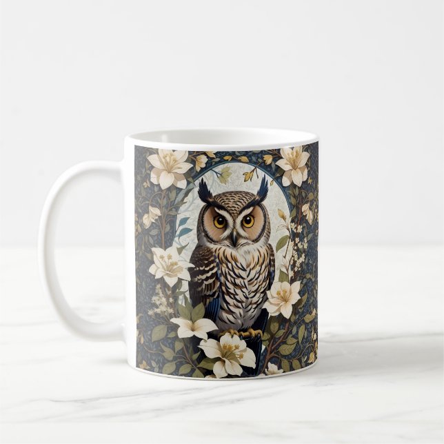 Schöne Eule und Jasmine-Blume Kaffeetasse (Links)