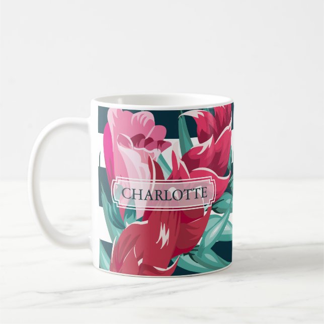 Schöne exotisch gestreifte Blume Monogramm Kaffeetasse (Links)