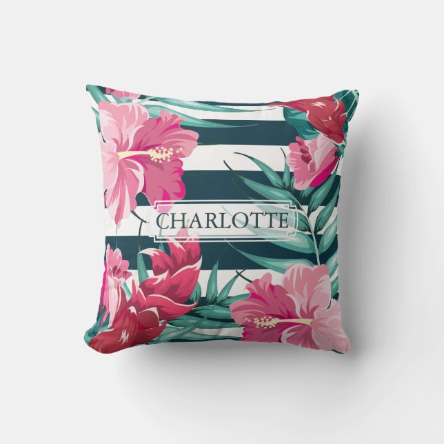Schöne exotisch gestreifte Blume Monogramm Kissen (Vorderseite)