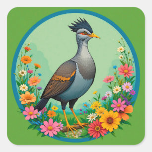 Schöne exotische Vogel, der zwischen farbenfrohen Quadratischer Aufkleber