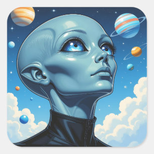 Schöne Extraterrestrische Alien Quadratischer Aufkleber