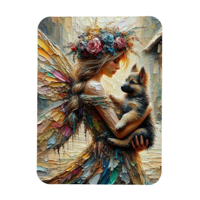 Schöne Fairy und German Shepherds Welpe Magnet (Vertikal)