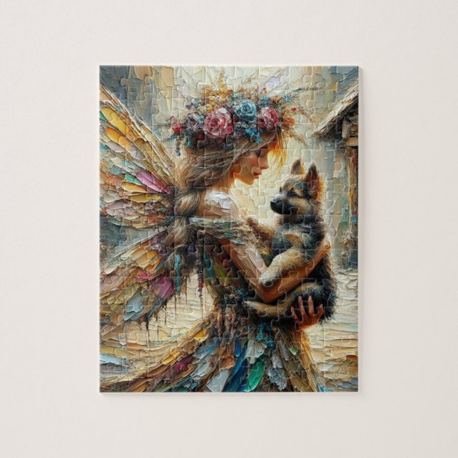 Schöne Fairy und German Shepherds Welpe Puzzle (Vertikal)