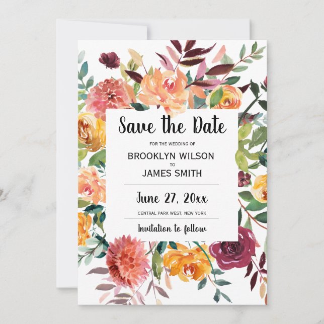 Schöne Fall-Blume, die die Dattelkarten einheizen Save The Date (Vorderseite)